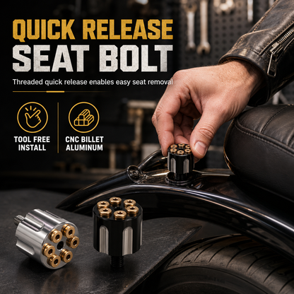 🏍️ LIMITED-TIME 49% OFF! ⚙️ Motorcycle CNC Quick Release Seat Bolt – Tool-free, Anti-corrosion, Stylish ✨