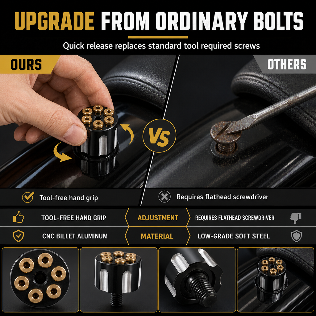 🏍️ LIMITED-TIME 49% OFF! ⚙️ Motorcycle CNC Quick Release Seat Bolt – Tool-free, Anti-corrosion, Stylish ✨