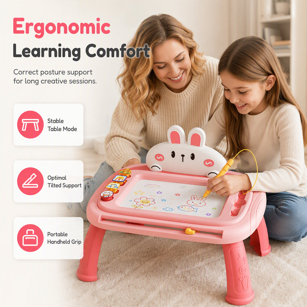 🎨 Kids Magnetic Drawing Board Table: 4-Color Screen, No Mess, Convertible, Safe Tether