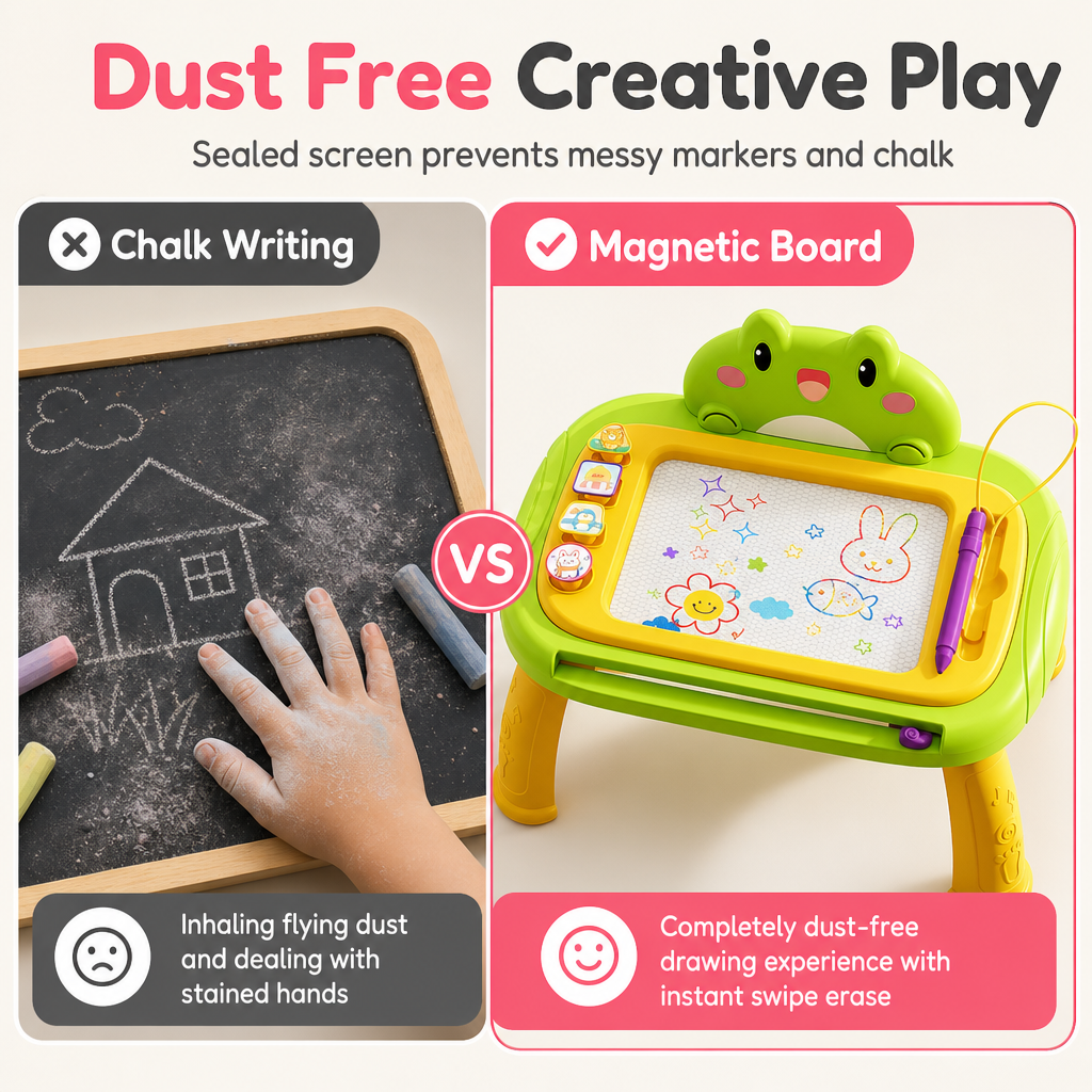 🎨 Kids Magnetic Drawing Board Table: 4-Color Screen, No Mess, Convertible, Safe Tether