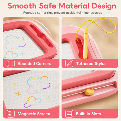 🎨 Kids Magnetic Drawing Board Table: 4-Color Screen, No Mess, Convertible, Safe Tether