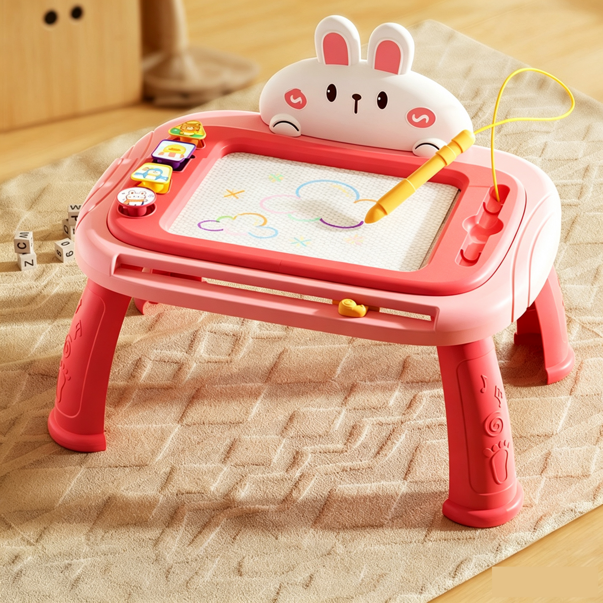 🎨 Kids Magnetic Drawing Board Table: 4-Color Screen, No Mess, Convertible, Safe Tether