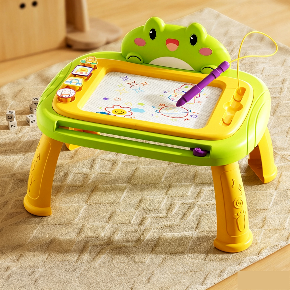 🎨 Kids Magnetic Drawing Board Table: 4-Color Screen, No Mess, Convertible, Safe Tether