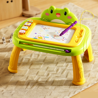 🎨 Kids Magnetic Drawing Board Table: 4-Color Screen, No Mess, Convertible, Safe Tether