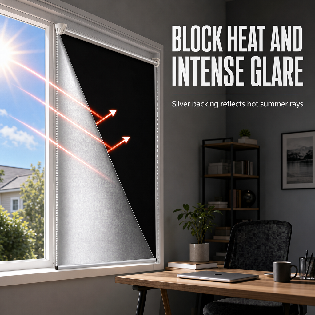 🔥50% OFF!!📢🌑 Total Blackout Roller Blinds – UV Protection & Seamless Edges, 130cm Black