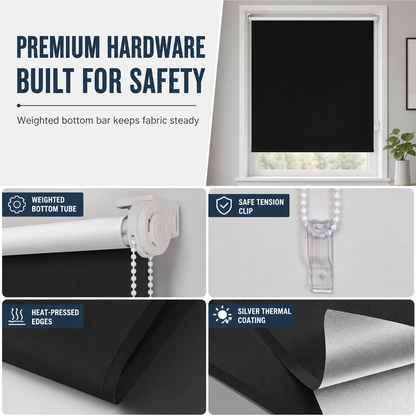 🔥50% OFF!!📢🌑 Total Blackout Roller Blinds – UV Protection & Seamless Edges, 130cm Black