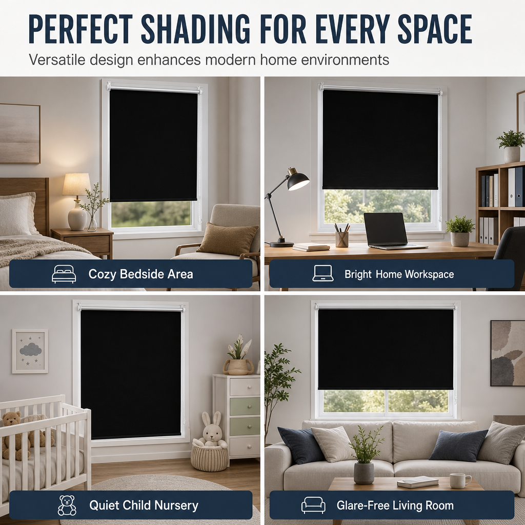 🔥50% OFF!!📢🌑 Total Blackout Roller Blinds – UV Protection & Seamless Edges, 130cm Black