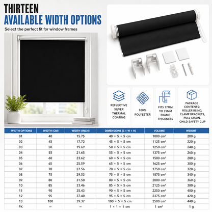 🔥50% OFF!!📢🌑 Total Blackout Roller Blinds – UV Protection & Seamless Edges, 130cm Black