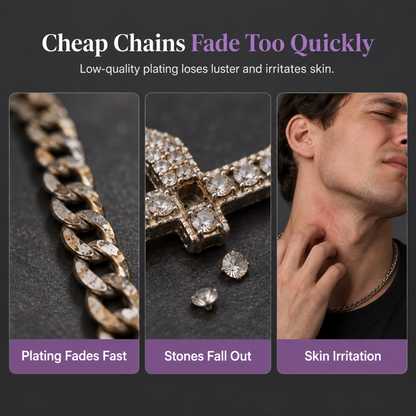 ⏳Time-Limited Special⏰Hip Hop Double Layer Baguette Rhinestone Cross Brass with Figaro Chain