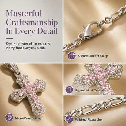 ⏳Time-Limited Special⏰Hip Hop Double Layer Baguette Rhinestone Cross Brass with Figaro Chain
