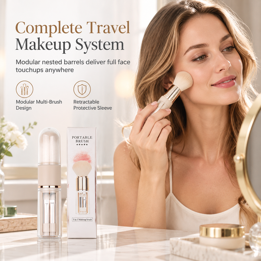 💄 LIMITED‑TIME 50% OFF! 🪞 Portable 5‑in‑1 Retractable Makeup Brush Set – Travel Cosmetic Capsule, Soft Synthetic Bristles, Compact Touch‑Up Tool 👜