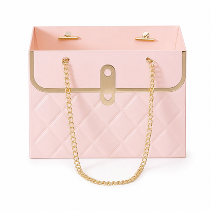 💐 50% OFF! ✨ Embossed Bouquet Gift Bag – Premium Embossed Cardboard Build, Chic Metallic Chain Carry Handle, Quilted Texture Metal Grommet Reinforcement & Self-Standing Stable Base – 4 Colors 3 Quantity Options 🎁