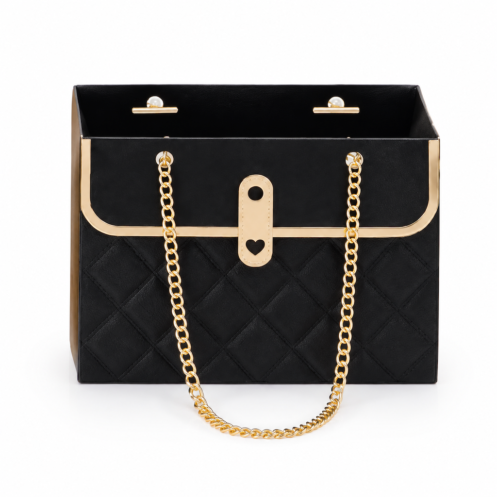 💐 50% OFF! ✨ Embossed Bouquet Gift Bag – Premium Embossed Cardboard Build, Chic Metallic Chain Carry Handle, Quilted Texture Metal Grommet Reinforcement & Self-Standing Stable Base – 4 Colors 3 Quantity Options 🎁