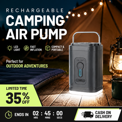 🏕️ LIMITED-TIME 50% OFF! ⚡ Rechargeable Camping Air Pump – Fast Inflate, Built-in LED 🔋