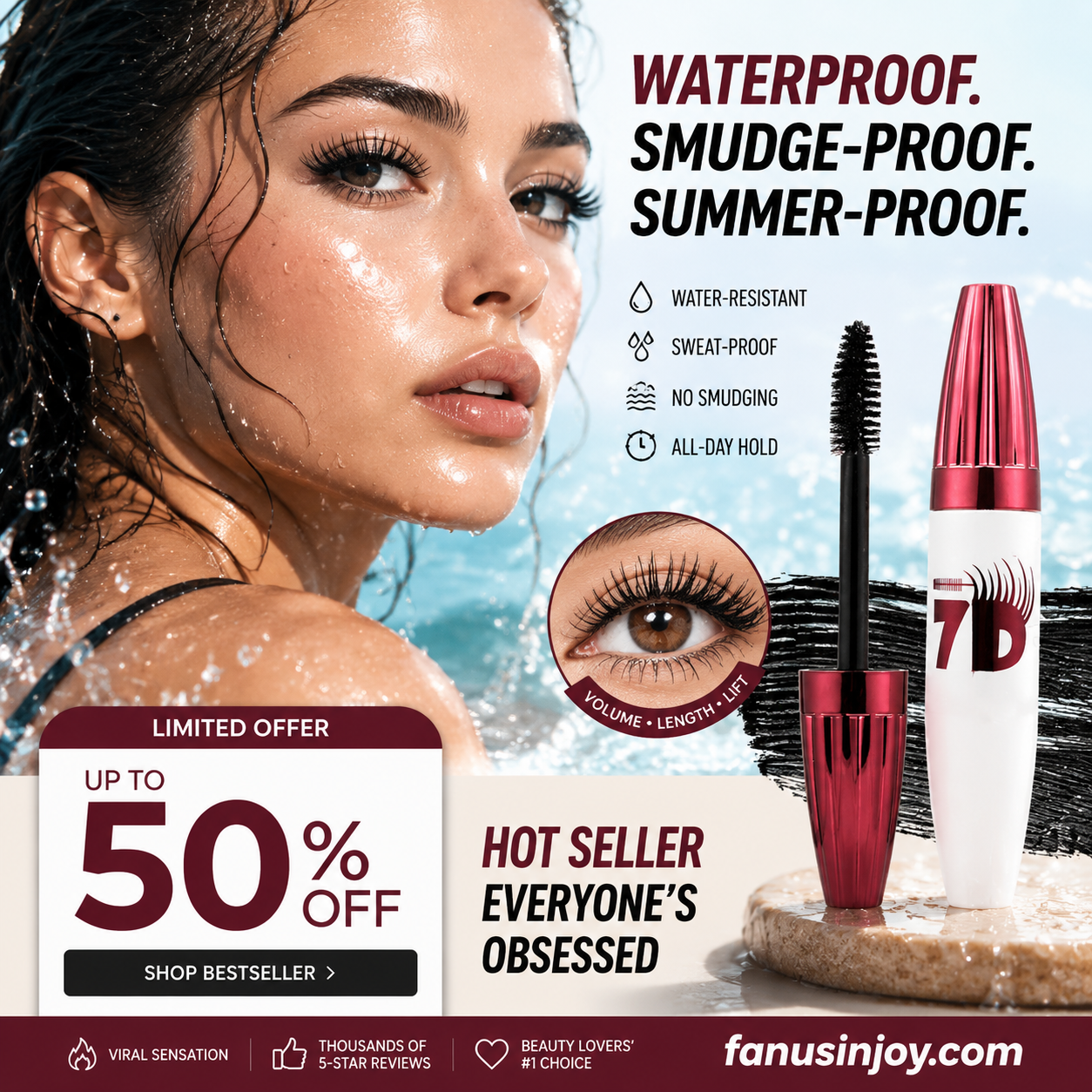 💞50K+ SOLD!💥Smudge-Proof Curling Mascara – Instant Volume & Length