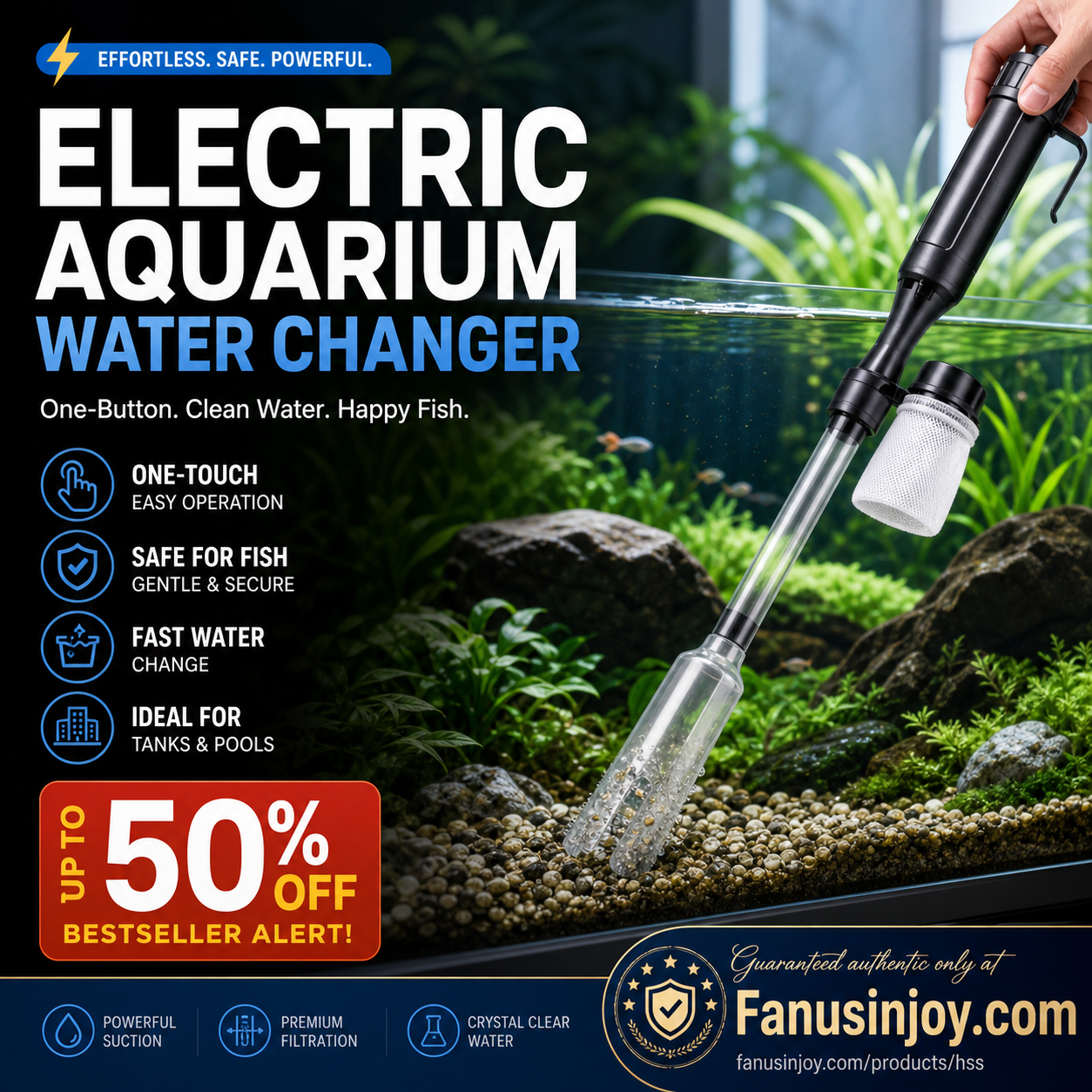 🎉Limited Time 50% OFF💦No more worries about poor water quality during water changes🔥Electric Aquarium Gravel Cleaner✨