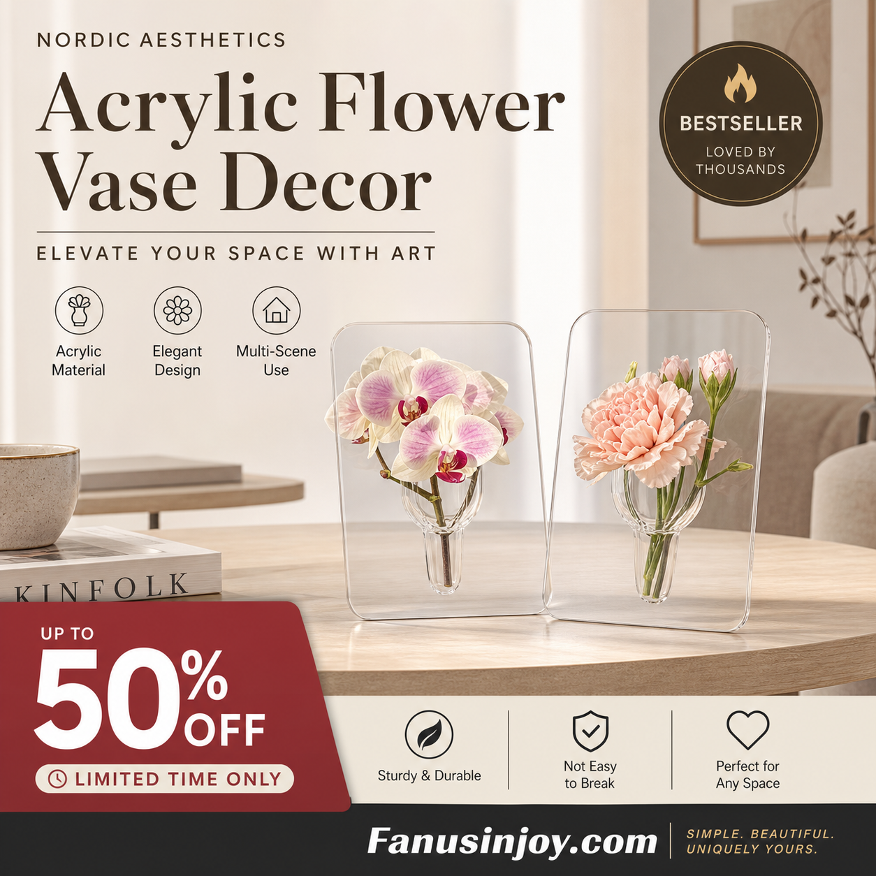 💐Buy 2 Get 1 Free🎁Nordic Transparent Acrylic Vase | Elegant Desktop Plant Holder & Home Decor | Modern Centerpiece for Living Room & Wedding Tables